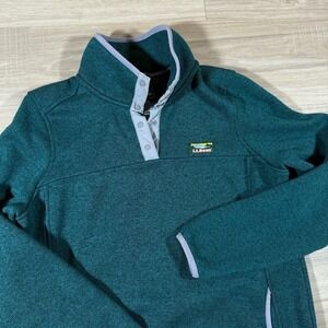 Women's L.L.Bean Sweater Pullover Fleece  Medium Regular  Snap Front Green